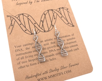 DNA Drop Earrings with Sterling Silver Earwires,DNA Strand Evolution Biology Earrings,Graduation Gift, Christmas Gift,Handcrafted