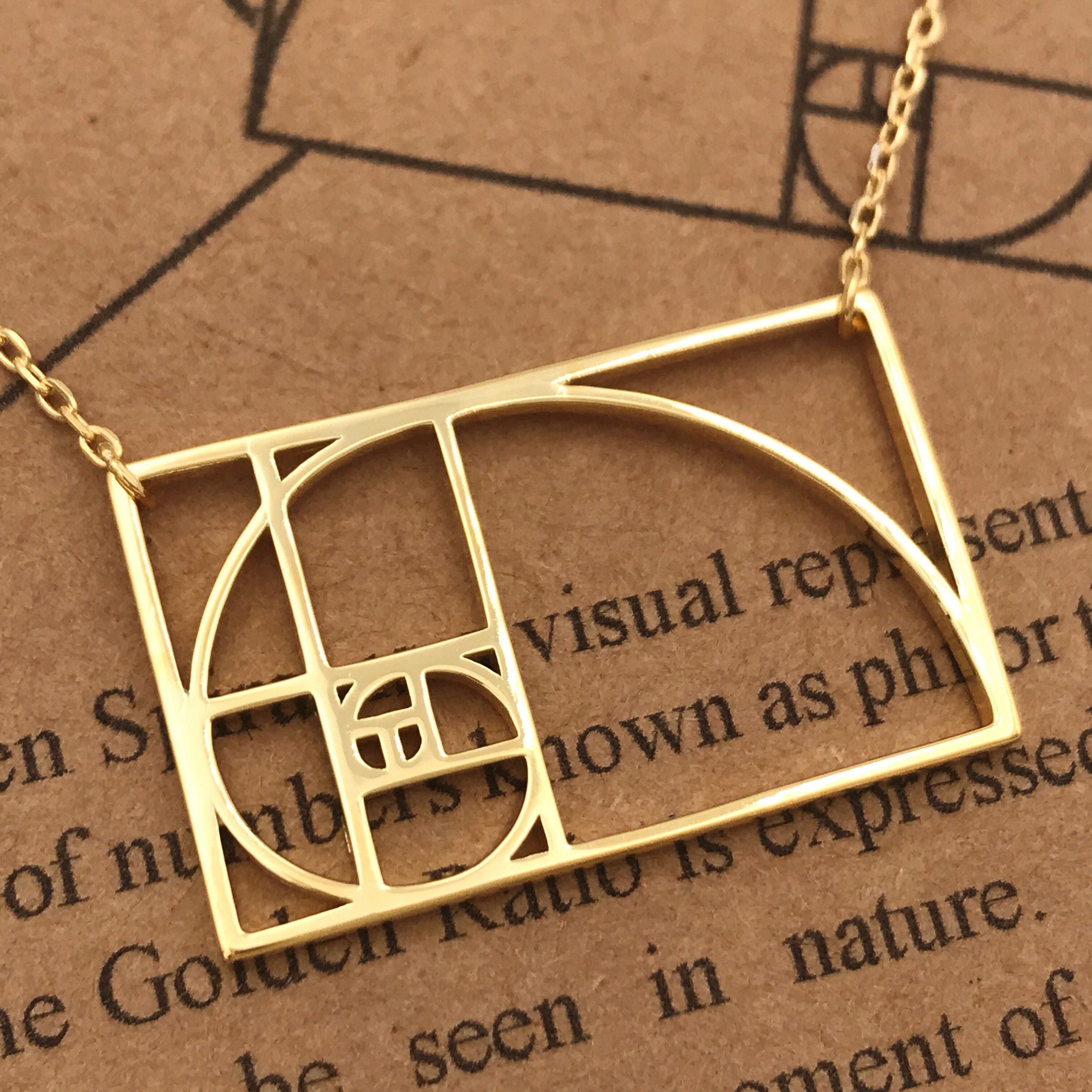 18k Gold Golden Ratio Fibonacci Necklace Large Size,Sacred Geometry,Math Gift,Graduation Gift,Math Teacher Gift