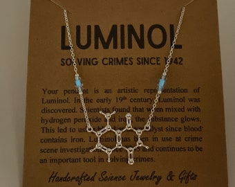 Glow in the Dark Gems Luminol Molecule Pendant-Sterling Silver Necklace-Handmade Science Jewelry and Gifts