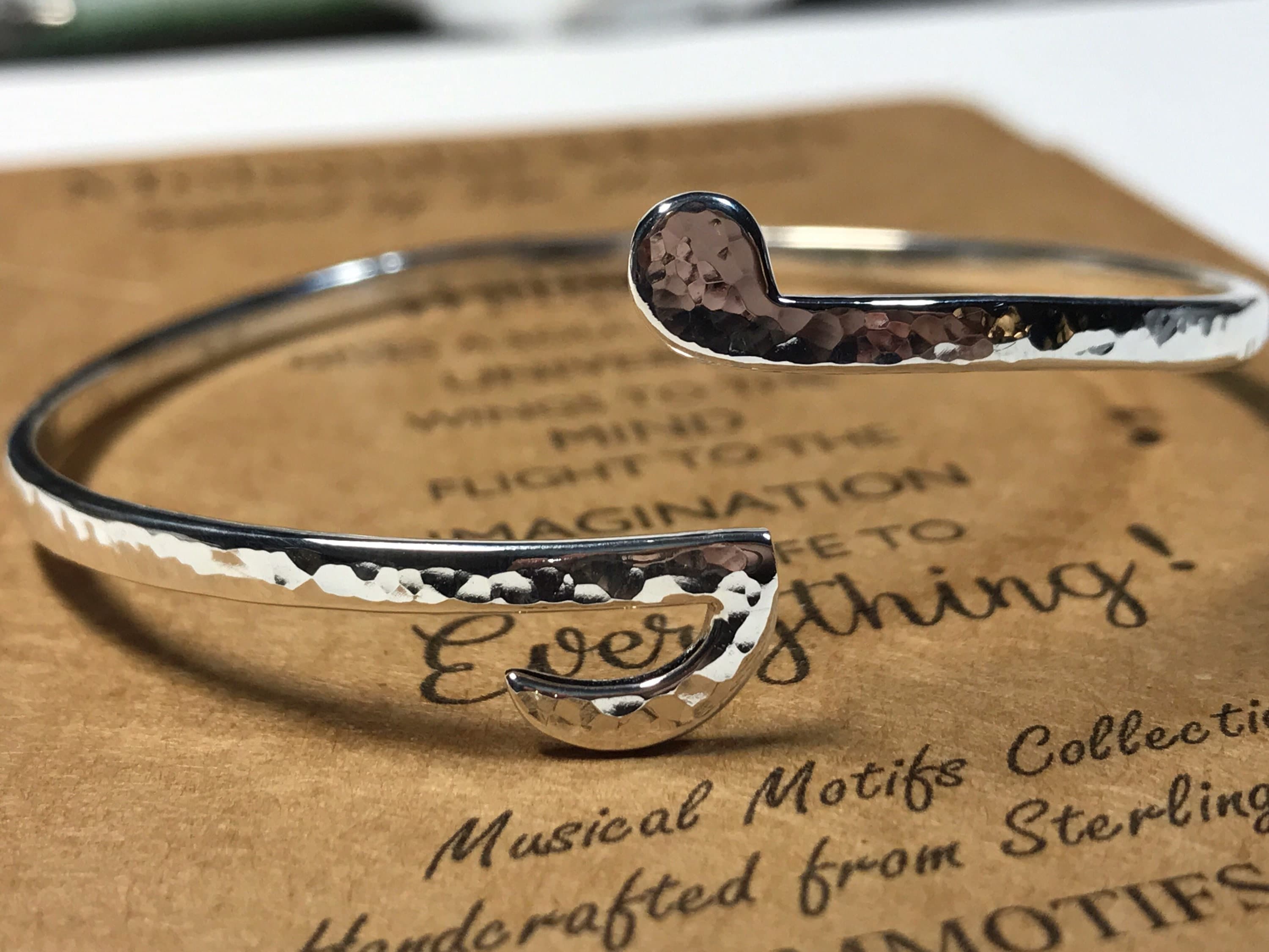 Sterling Silver Music Note Cuff Bracelet With a Hammered