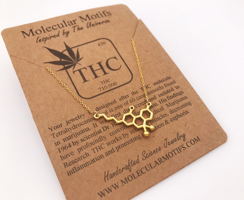 THC Molecule Necklace-18k Rose Gold or Gold Plating-Medical Marijuana Pendant-Cannabis-Weed Molecule Necklace-420 Gift-Christmas Gift-OOAK image 8