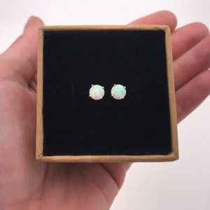 Sterling Silver White Fire Opal Earrings-4mm/5mm/8mm Fire Opal Stud Earrings-Christmas Gift-October Birthday Gift-October Birthstone 6mm