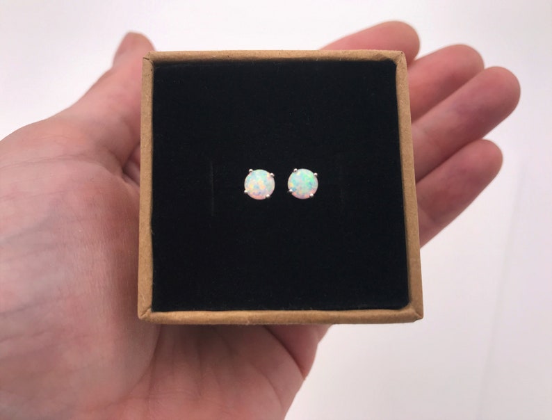 Sterling Silver White Fire Opal Earrings-4mm/5mm/8mm Fire Opal Stud Earrings-Christmas Gift-October Birthday Gift-October Birthstone 6mm