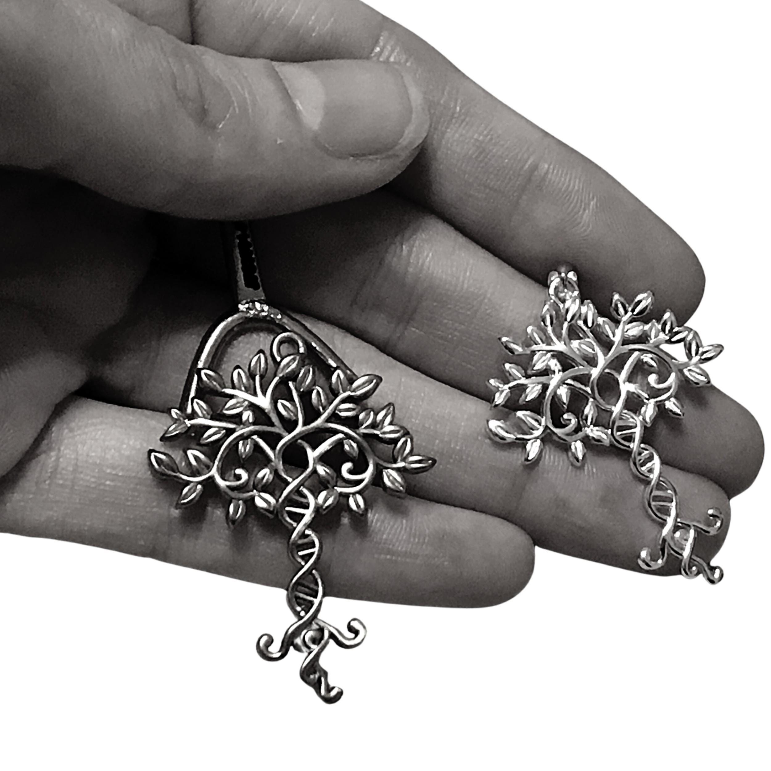 Sterling Silver DNA Tree of Life Pendant Necklace, Science and