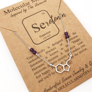 Sterling Silver Serotonin Molecule-18K Gold+18K Rose Gold-Serotonin Necklace-Happiness Pendant Birthday Gift-Chemistry Gift-Christmas Gift