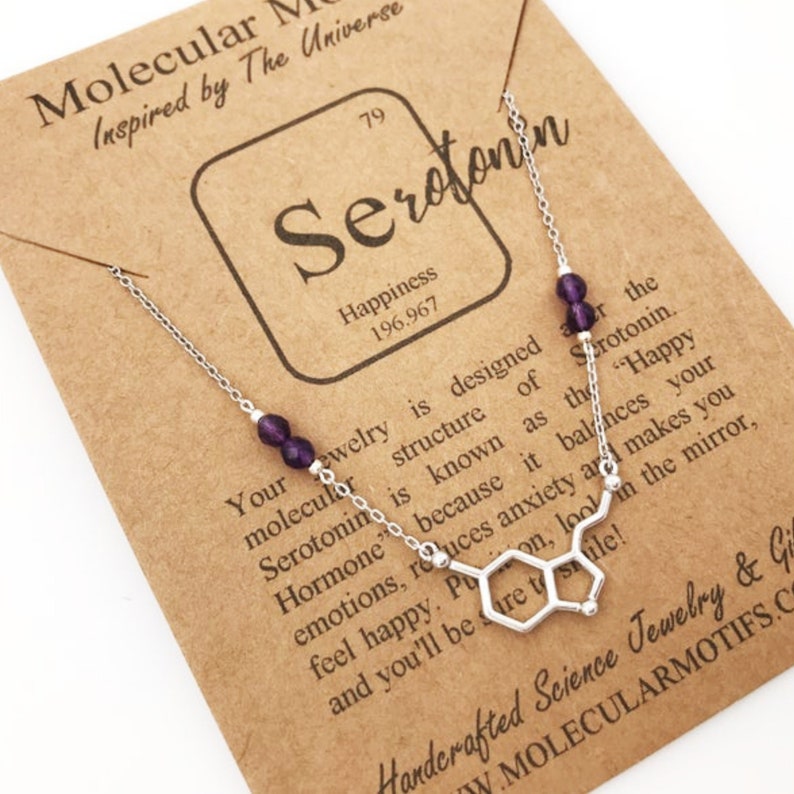 Sterling Silver Serotonin Molecule-18K Gold18K Rose Gold-Serotonin Necklace-Happiness Pendant Birthday Gift-Chemistry Gift-Christmas Gift image 1
