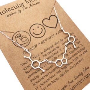 Stay Strong-Sterling Silver-Survivor Warrior Spirit Necklace-Serotonin, Norepinephrine & Dopamine Molecule Necklace-Graduation Gift