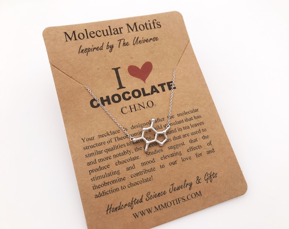 Chocolate Theobromine Laser Cut Walnut Necklace Nerdy Gift for Her Molecule Necklace