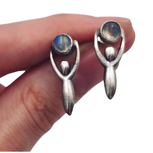 Sterling Silver Moonstone Goddess Earrings,Feminism Girl Power,Sister Gift for Her,Moon Goddess Earrings,Christmas Gift,Anniversary Gift