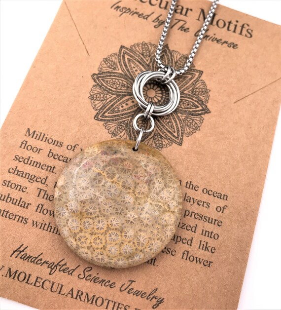 Coral Fossil Necklace-Nipomo Coral-Fossil Jewelry-Chainmail Infinity Love Knot-Science Gift-Teacher Gift-Graduation Gift-OOAK-Christmas Gift