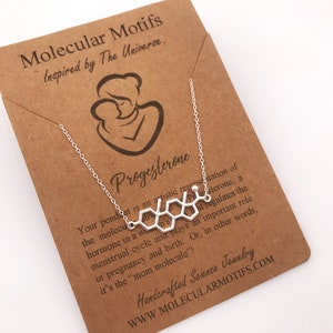 Sterling Silver Mom Molecule Necklace-Progesterone Molecule Pendant-Christmas Gift-Fertility Doctor Gift-Pregnancy Gift-Baby Shower Gift image 10