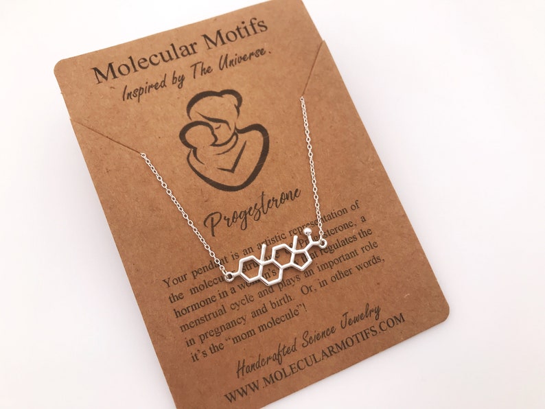 Sterling Silver Mom Molecule Necklace-Progesterone Molecule Pendant-Christmas Gift-Fertility Doctor Gift-Pregnancy Gift-Baby Shower Gift image 10