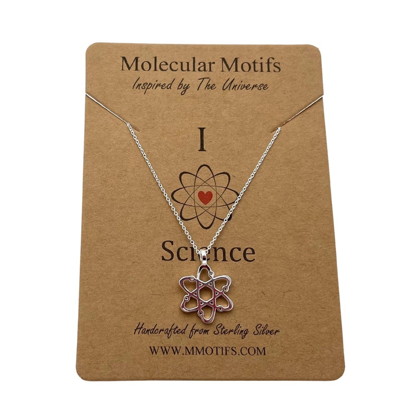 2 dimensional Silver pendant in the shape of an atom