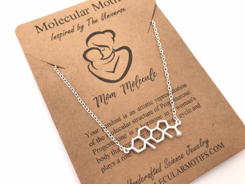 Sterling Silver Mom Molecule Necklace-Progesterone Molecule Pendant-Christmas Gift-Fertility Doctor Gift-Pregnancy Gift-Baby Shower Gift image 5