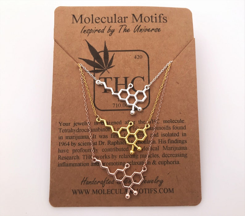 THC Molecule Necklace-18k Rose Gold or Gold Plating-Medical Marijuana Pendant-Cannabis-Weed Molecule Necklace-420 Gift-Christmas Gift-OOAK image 9