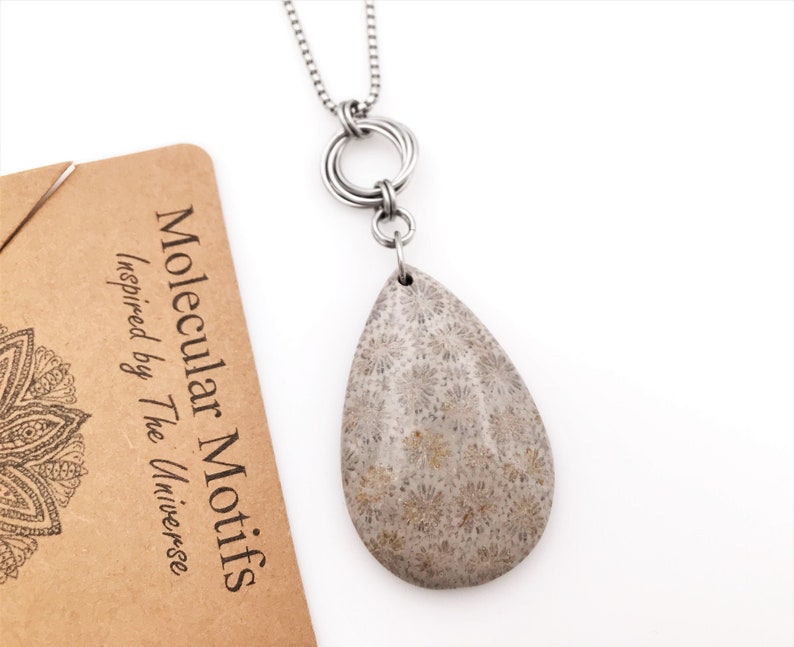 Coral Fossil Necklace-Nipomo Coral-Fossil Jewelry-Chainmail Infinity Love Knot-Science Gift-Teacher Gift-Graduation Gift-OOAK-Christmas Gift