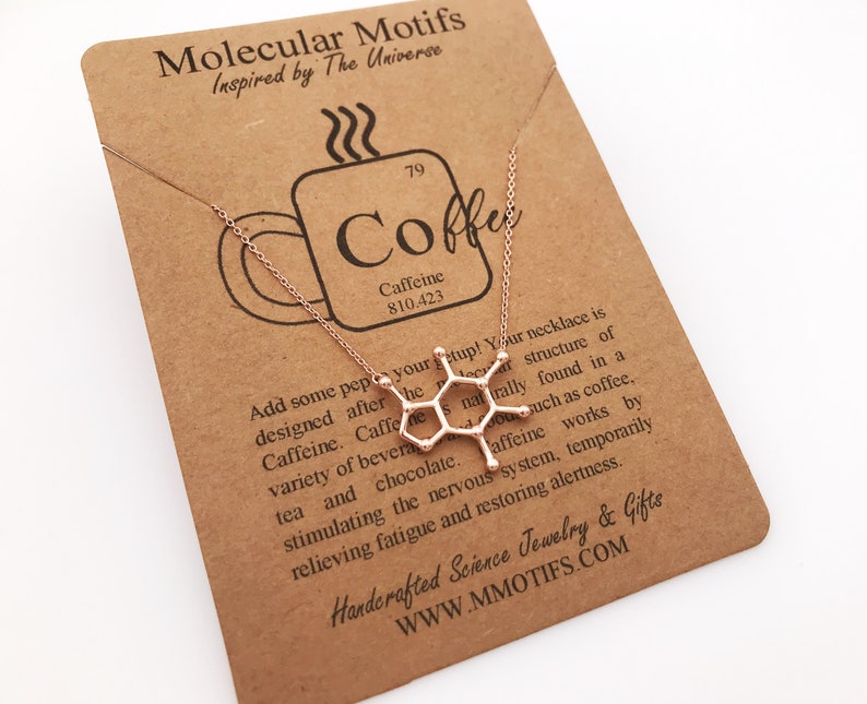 Rose Gold plated Coffee Molecule Necklace-Silver or 18k Gold plated-Caffeine-Coffee Charm-Christmas Gift-Graduation Gift-Boss Gift-OOAK image 1