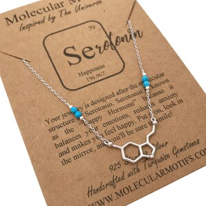 Custom Birthstone Sterling Silver Serotonin Molecule Necklace,Psychology Science Gift,Birthstone Necklace,Graduation Gift,Christmas Gift