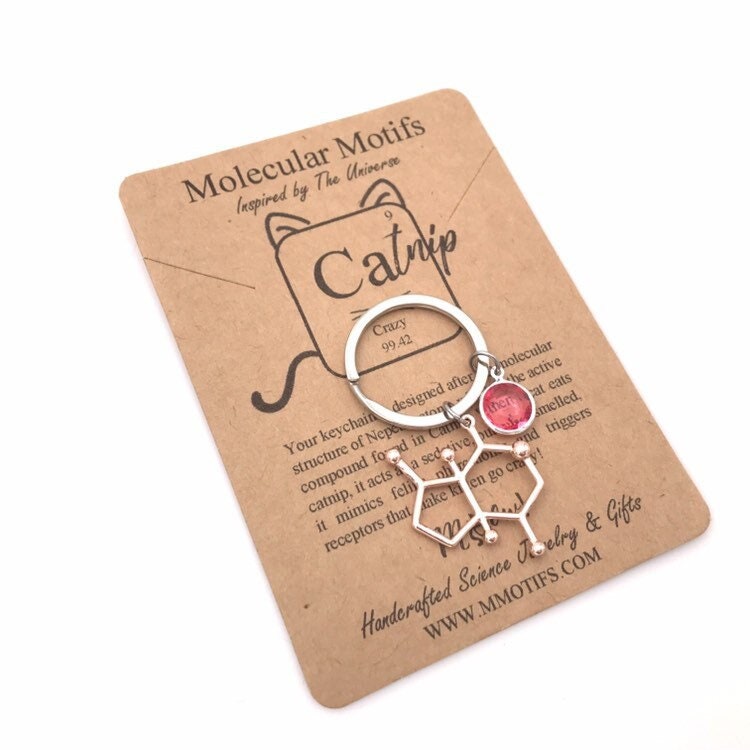 Cat Lover Catnip Molecule Keychain,Nepetalactone Molecule,Unique Science Gift, Handmade by a Crazy Cat Lady