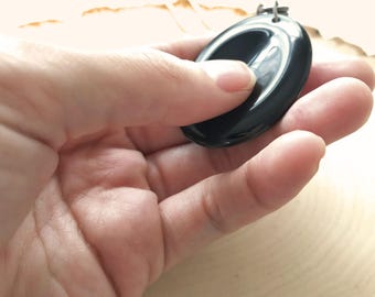 Obsidian Worry Stone Necklace | Natural Gemstone Thumb Stone Pendant