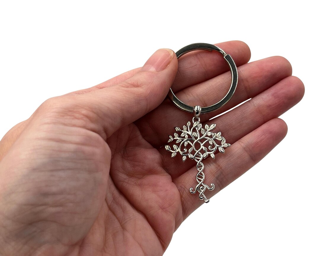 Sterling Silver DNA Tree of Life Key Chain | Steel Key Ring | Handmade ...