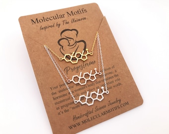 Sterling Silver Mom Molecule Progesterone Necklace-Birtstone Science Gift-Midwife-Fertility-Pregnancy-Baby Shower Gift-Christmas Gift