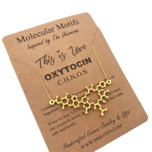 Oxytocin Molecule Necklace, Love and Bonding Hormone Pendant, Optional Birthstone Chain | Handmade Chemistry Jewelry image 5