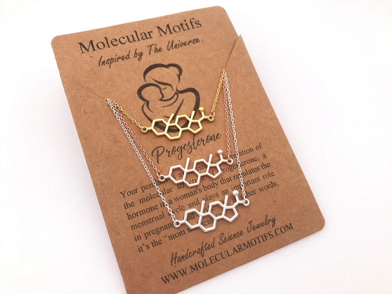 Sterling Silver Mom Molecule Necklace-Progesterone Molecule Pendant-Christmas Gift-Fertility Doctor Gift-Pregnancy Gift-Baby Shower Gift image 3