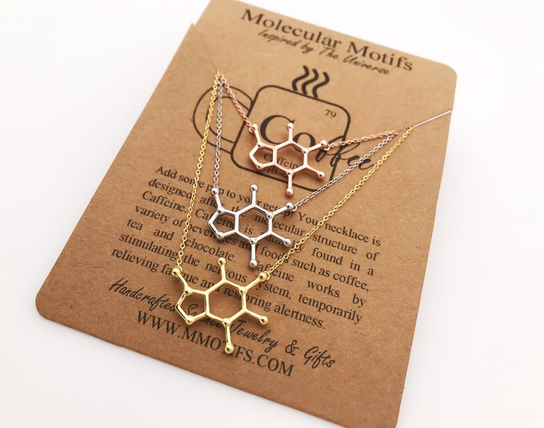 Rose Gold plated Coffee Molecule Necklace-Silver or 18k Gold plated-Caffeine-Coffee Charm-Christmas Gift-Graduation Gift-Boss Gift-OOAK image 10