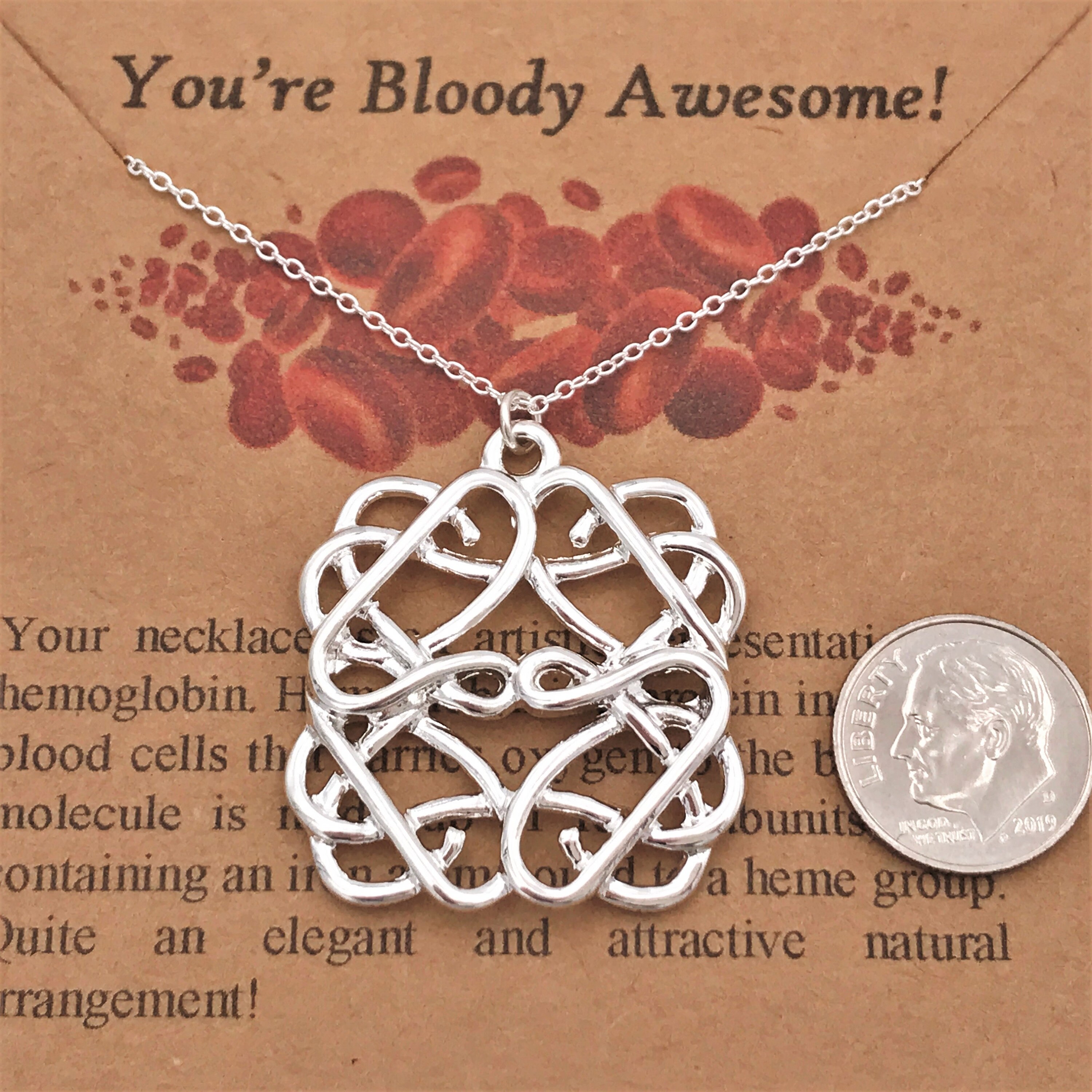 Hemoglobin Blood Molecule Necklace, Sterling Silver Chain,handmade ...