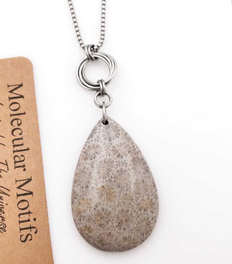 Coral Fossil Necklace-Nipomo Coral-Fossil Jewelry-Chainmail Infinity Love Knot-Science Gift-Teacher Gift-Graduation Gift-OOAK-Christmas Gift