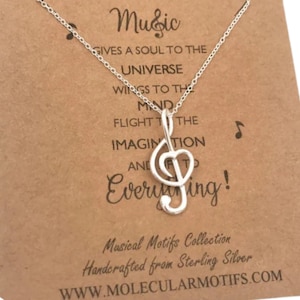 Sterling Silver Treble Clef Pendant Necklace | Handmade Music Jewelry stamped s925