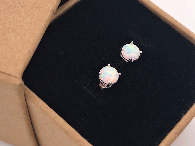 Sterling Silver White Fire Opal Earrings-4mm/5mm/8mm Fire Opal Stud Earrings-Christmas Gift-October Birthday Gift-October Birthstone 4mm