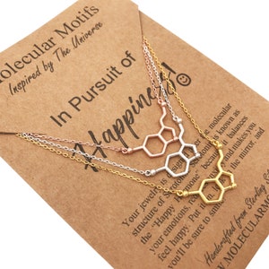 Sterling Silver Serotonin Molecule-18K Gold18K Rose Gold-Serotonin Necklace-Happiness Pendant Birthday Gift-Chemistry Gift-Christmas Gift image 6