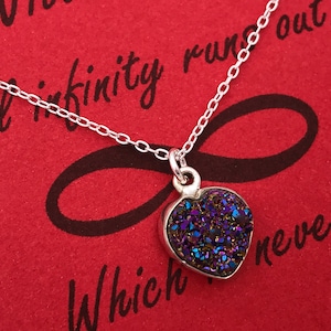 Sterling Silver Rainbow Druzy Heart Pendant Necklace