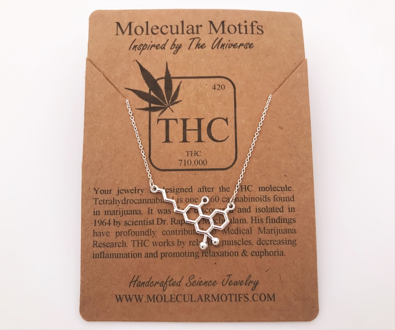 THC Molecule Necklace-18k Rose Gold or Gold Plating-Medical Marijuana Pendant-Cannabis-Weed Molecule Necklace-420 Gift-Christmas Gift-OOAK image 1