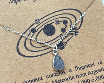 Sterling Silver Campo Del Cielo Meteorite Teardrop Pendant with a birthstone-Cosmic Space Pendant-Graduation Gift-Christmas Gift-OOAK