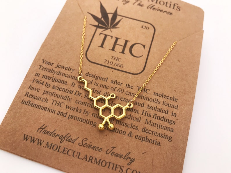THC Molecule Necklace-18k Rose Gold or Gold Plating-Medical Marijuana Pendant-Cannabis-Weed Molecule Necklace-420 Gift-Christmas Gift-OOAK image 3