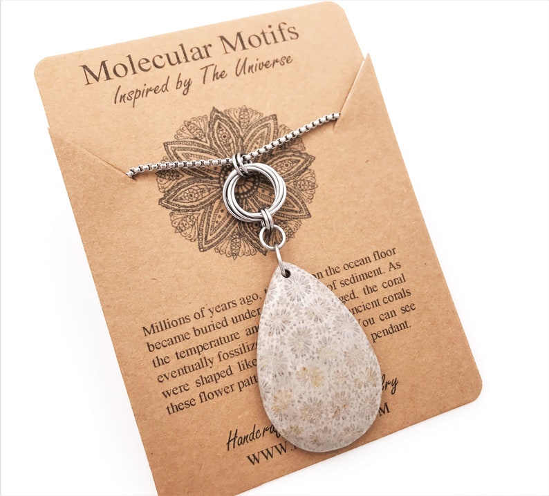 Coral Fossil Necklace-Nipomo Coral-Fossil Jewelry-Chainmail Infinity Love Knot-Science Gift-Teacher Gift-Graduation Gift-OOAK-Christmas Gift
