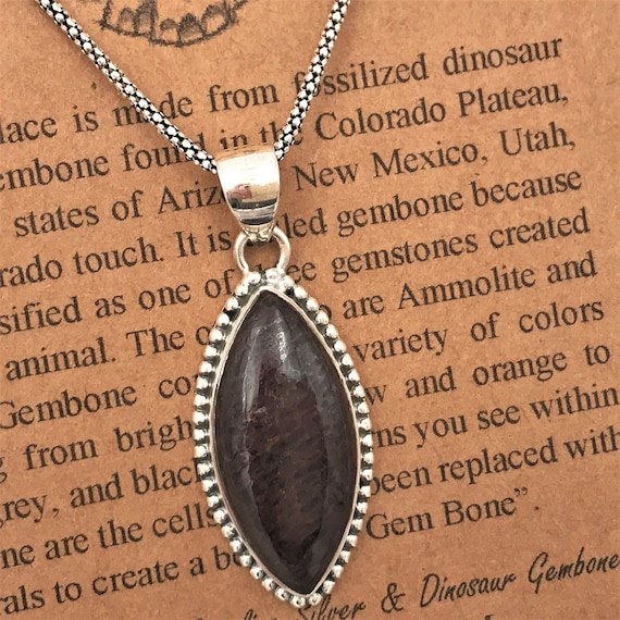 Dinosaur Bone Fossil Necklace sterling Silver Pendant fossil