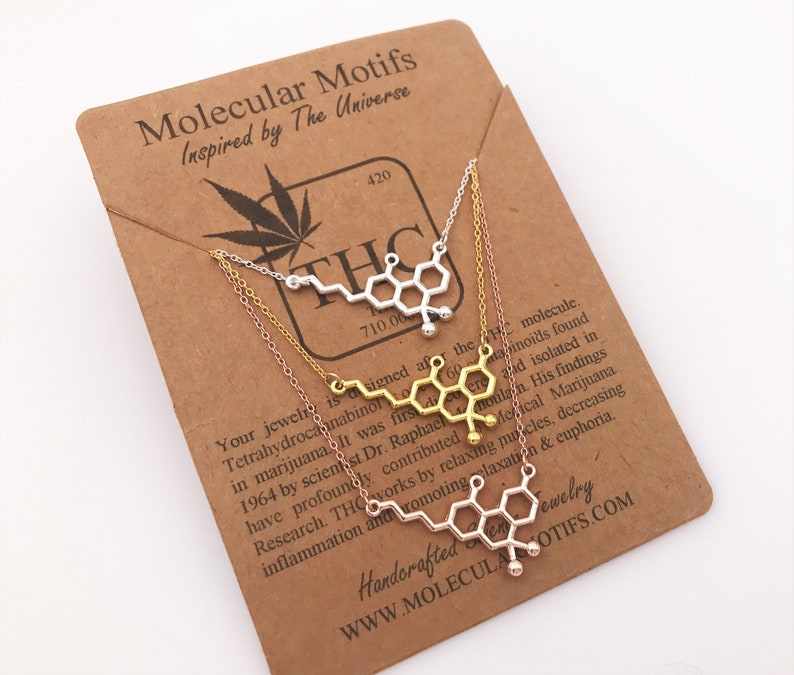 THC Molecule Necklace-18k Rose Gold or Gold Plating-Medical Marijuana Pendant-Cannabis-Weed Molecule Necklace-420 Gift-Christmas Gift-OOAK image 6