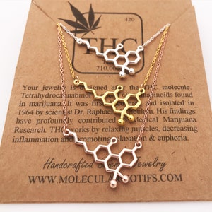 THC Molecule Necklace-18k Rose Gold or Gold Plating-Medical Marijuana Pendant-Cannabis-Weed Molecule Necklace-420 Gift-Christmas Gift-OOAK image 2