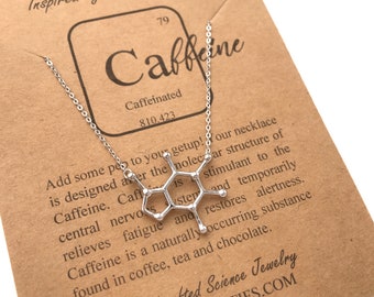 Sterling Silver Caffeine Molecule Necklace | Energy Drink Addict Jewelry | Science Gift