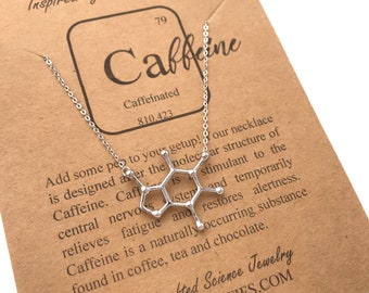 Caffeine Molecule Necklace-Handcrafted Pendant-Science Molecule Jewelry-Coffee Energy Necklace-Graduation Gift-Boss Gift-Christmas Gift