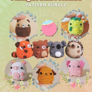 9-i-1 Amigurumi Djur Virkmönster Bundle / Igelkott Röd Panda Koala Björn Panda Utter Axolotl Ko Valp PDF