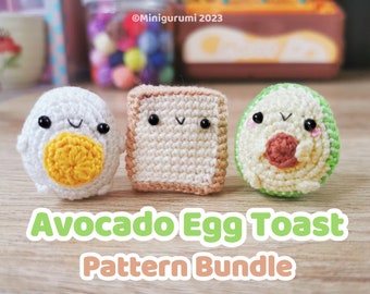 3-in-1 Avocado Egg Toast Friends  Crochet Pattern Cute Amigurumi Tutorial PDF