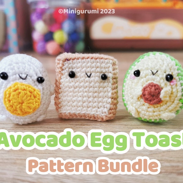 3-in-1 Avocado Egg Toast Friends  Crochet Pattern Cute Amigurumi Tutorial PDF