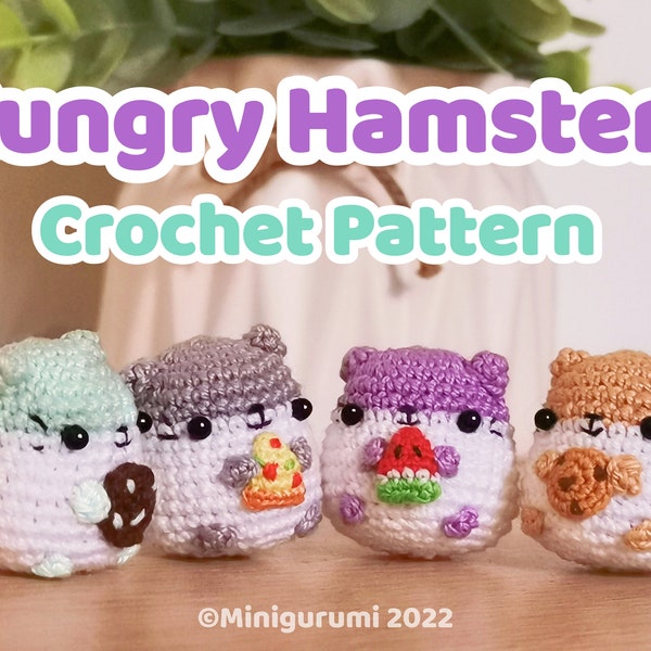 Modèle au crochet Hamsters affamés / Tutoriel téléchargeable au format PDF pour hamster Amigurumi / Mini biscuit pizza aux fraises