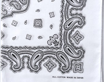 White Bandana Paisley, 20" x 21" inches, All Cotton, Made in Japan, Holiday Gifts