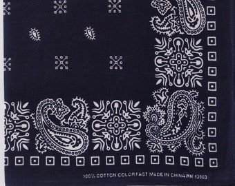 Paisley Indigo Bandana 20" x 21" inches Color Fast 100% Cotton, RN13960  Holiday Gifts